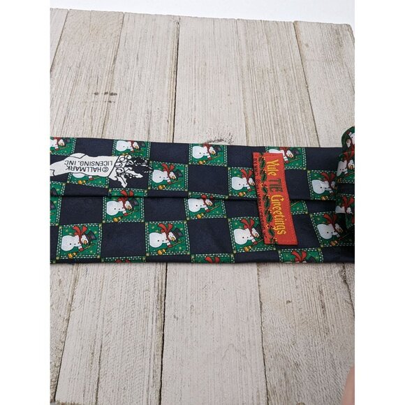 Vintage Hallmark Yule Neck Tie Snowman Black Green 58" - Picture 4 of 5